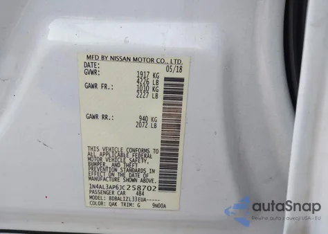 2018 Nissan Altima 2.5 Sv z USA, uszkodzony, nr VIN 1N4AL3AP6JC258702